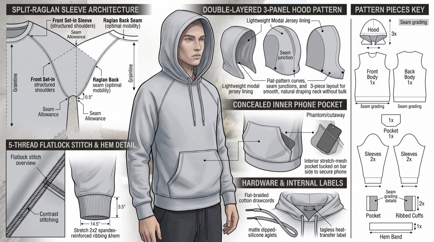 Cloud-Shield hoodie pattern and front construction plan